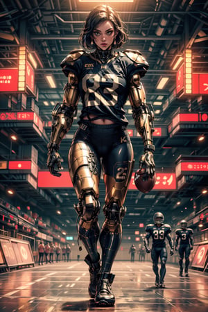 (4k), (masterpiece), (best quality),(extremely intricate), (realistic), (sharp focus), (cinematic lighting), (extremely detailed), (full body),

A cybernetically enhanced athlete girl competing in a futuristic americal football league. She is wearing a cerulean blue jersey.

,hackedtech, scifi, holographic, gold hues,handegg,midjourney