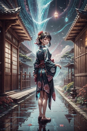 (4k), (masterpiece), (best quality),(extremely intricate), (realistic), (sharp focus), (cinematic lighting), (extremely detailed), (full body), flower4rmor,

A modern young girl in ancient kyoto flower garden. She is posing with her back turned towards the viewer. She has short black hair, a bright smile and spatkling eyes. She is wearing comfy flower robes

,EpicSky,DonM4lbum1n,koe no katachi,Japanese scene,A Traditional Japanese Art,yinyangtech ,flow, wind flow, yang,glyphtech,blessedtech,scifi,demonictech,fangs,vamptech,DonMChr0m4t3rr4 