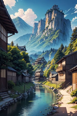 (4k), (masterpiece), (best quality),(extremely intricate), (realistic), (sharp focus), (cinematic lighting), (extremely detailed), Ghibli,Miyazaki, anime

A picturesque Japanese village nestled in a valley surrounded by mountains, with a river flowing through it, in the style of Hayao Miyazaki