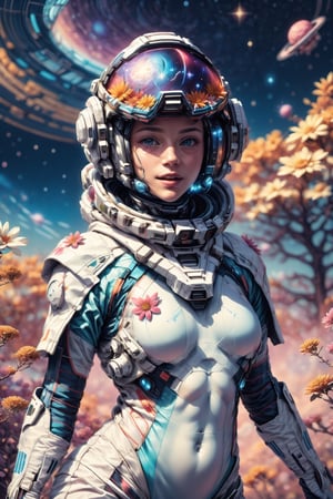 (4k), (masterpiece), (best quality),(extremely intricate), (realistic), (sharp focus), (cinematic lighting), (extremely detailed),

A young girl with long flowing hair floating in space, surrounded by stars and nebulae. She is wearing a white spacesuit with a white helmet. Her face is lit up by a sense of wonder and excitement.

,flower4rmor, flower white bodysuit, Flower
,matwaretech, scifi, red hues
,stealthtech ,DonMChr0m4t3rr4 