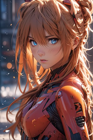 Asuka, 1girl, Blue Eyes, Red Skinsuit, Red Rubbersuit, Orange Hair , Angry Face , Code Eyes, Look down face, Face Close Up , ((Best quality)), ((masterpiece)), 3D, HDR (High Dynamic Range),Ray Tracing, NVIDIA RTX, Super-Resolution, Unreal 5,Subsurface scattering, PBR Texturing, Post-processing, Anisotropic Filtering, Depth-of-field, Maximum clarity and sharpness, Multi-layered textures, Albedo and Specular maps, Surface shading, Accurate simulation of light-material interaction, Perfect proportions, Octane Render, Two-tone lighting, Wide aperture, Low ISO, White balance, Rule of thirds,8K RAW, Aura, masterpiece, best quality, Mysterious expression, magical effects like sparkles or energy, flowing robes or enchanting attire, mechanic creatures or mystical background, rim lighting, side lighting, cinematic light, ultra high res, 8k uhd, film grain, best shadow, delicate, RAW, light particles, detailed skin texture, detailed cloth texture, beautiful face, (masterpiece), best quality, expressive eyes, perfect face,