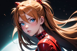 Asuka, 1girl, Blue Eyes, Red Skinsuit, Red Rubbersuit, Orange Hair , souryuuasukalangley, plugsuit 02, interface headset, looking at viewer , Angry Face , Code Eyes, Look down face, Expressionless face, Face Close Up , ((Best quality)), ((masterpiece)), 3D, HDR (High Dynamic Range),Ray Tracing, NVIDIA RTX, Super-Resolution, Unreal 5,Subsurface scattering, PBR Texturing, Post-processing, Anisotropic Filtering, Depth-of-field, Maximum clarity and sharpness, Multi-layered textures, Albedo and Specular maps, Surface shading, Accurate simulation of light-material interaction, Perfect proportions, Octane Render, Two-tone lighting, Wide aperture, Low ISO, White balance, Rule of thirds,8K RAW, Aura, masterpiece, best quality, Mysterious expression, magical effects like sparkles or energy, flowing robes or enchanting attire, mechanic creatures or mystical background, rim lighting, side lighting, cinematic light, ultra high res, 8k uhd, film grain, best shadow, delicate, RAW, light particles, detailed skin texture, detailed cloth texture, beautiful face, (masterpiece), best quality, expressive eyes, perfect face,