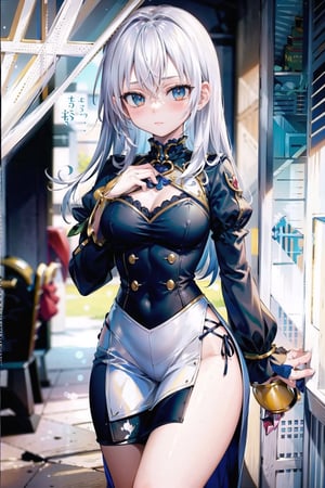 (masterpiece), best quality, high resolution, highly detailed, detailed background, perfect lighting, 1girl, radiant beauty, Yandere_faces.  E cup, medium breasts,,#WHITE HAIR,perfecteyes,hourglass body shape