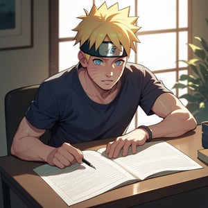 score_9_up, score_8_up, score_7_up, score_6_up, source_anime, masterpiece, best quality, highres, absurdres, beautiful lighting, natural light, soft lighting,
pov,
1boy working on a table, stress, sweating, breath, Expressiveh, 
Uzumaki Naruto \(naruto\), 
, indoors, (()) 