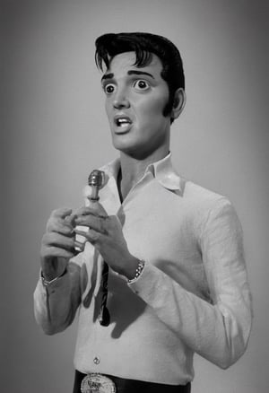 B & W Photo of Elvis Presley. 60s colors,  depth of field,  60s fantasy, blue hour, big eyes