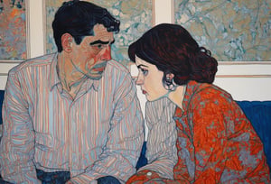 Art by Hope Gangloff. A couple staring intensely at each other.