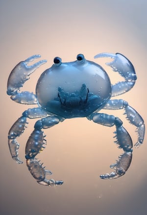 Photo of a transparent  crab made of soap bubbles, highly detailed