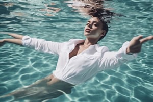 white shirt floating on water in a pool.