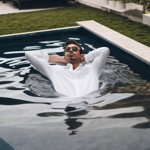 white shirt floating on water in a pool.