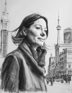 Portrait of a Canadian woman.  downtown Toronto,archsketch, children-drawing