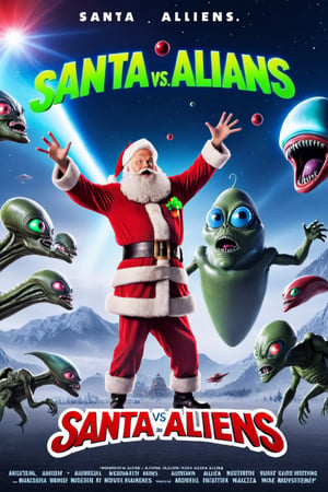 Movie Poster, Santa Claus vs Aliens with title "Santa vs Aliens" on it ,MoviePosterRedAF, MoviePosterAF