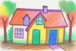 Color crayon drawing of a house by a three-year-old child