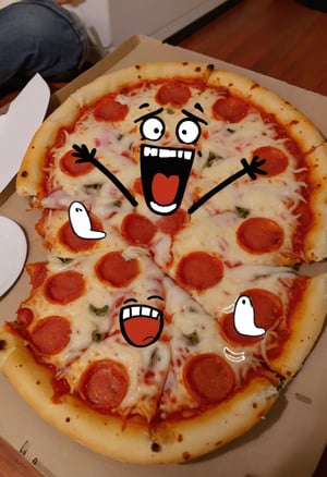 photo doodle, Pizza laughing