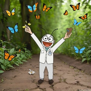 Photo doodle, Entomologist catching butterflies