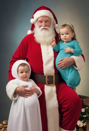 Photo of Santa Clause and a very pregnant Jesus