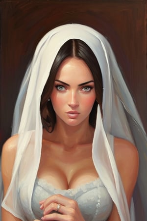 Oil painting, Megan Fox wearing wimples veil of a Nun, wimples, art by Jeremy Mann, heavy brush strokes