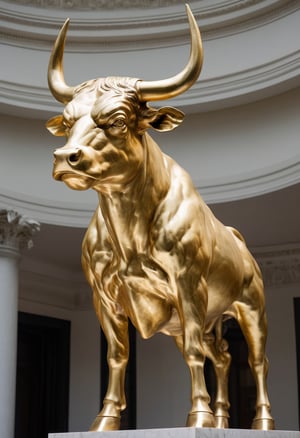 Golden Statue of a ragin bull with the head of Donald Trump by Rodin