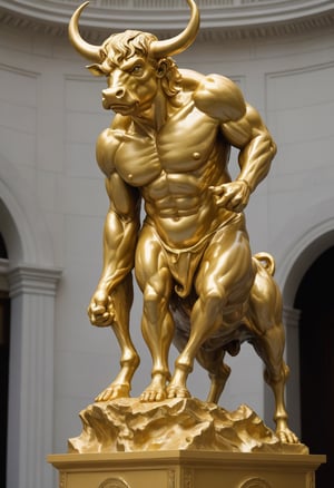 Golden Statue of Donald Trump as a ragin bull by Rodin