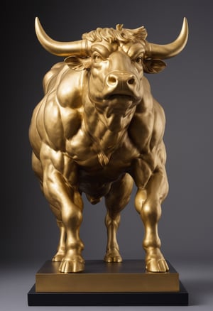 Golden Statue of a ragin bull with the head of Donald Trump by Rodin,sdxl