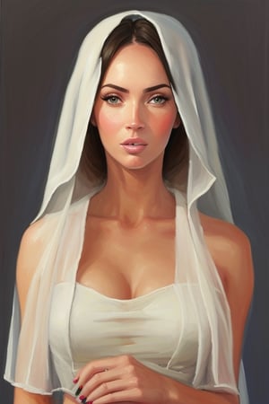 Oil painting, Megan Fox wearing wimples veil of a Nun, wimples, art by Agnes Cecile, art by Jeremy Mann