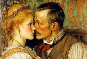 Art by Carl Larsson. Closeup of a couple staring intensely at each other.