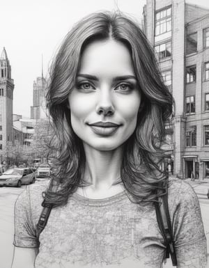 Portrait of a beautiful Canadian woman. archdrawing, downtown Toronto,