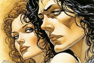 Art by Milo Manara. Closeup of a couple staring intensely at each other.