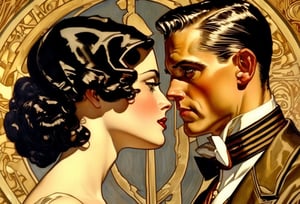 Art by J.C. Leyendecker. Closeup of a couple staring intensely at each other.