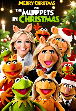 The Muppets  in Merry Christmas, with title "Merry Muppet Christmas " on it ,Movie Poster, MoviePosterRedAF, MoviePosterAF, thm style