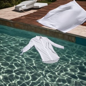 white shirt floating on water in a pool.