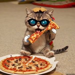 photo doodle, a cool cat eating pizza