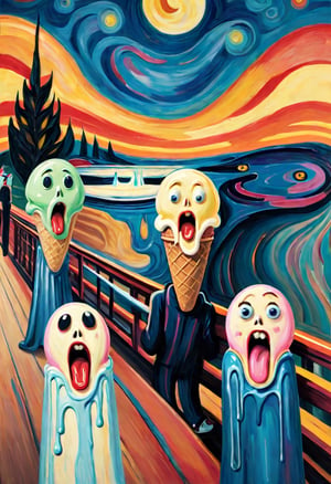 we all scream for ice cream in the style of the scream by Edvard Munch