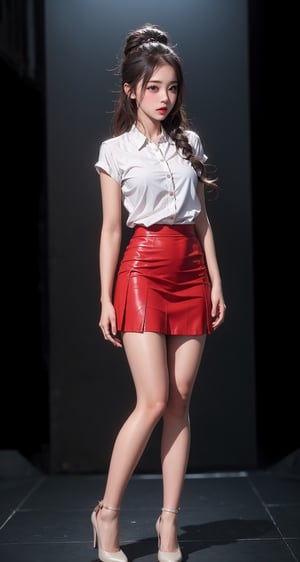  1girl wear short skirt,, hutao,dark background,red theme, masterpiece, best quality, full_body, upclose ,simple_background,midjourney, ,accidental exposure