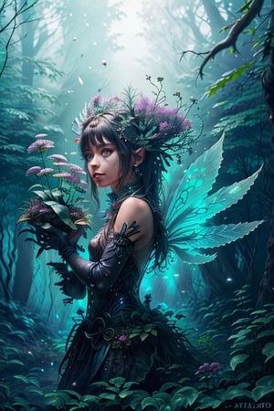 blurry_light_background,fantasy00d, ultra detailed, forest guardian fairies, biopunk style, beautiful woman fairy, high quality, photorealistic, Photograph a Biomechanical Forest Keeper, adorned with living plant-based armor and carrying an organic energy source. They stand within a biopunk clearing, where synthetic and natural elements converge. Utilize a wide-angle lens with a small aperture to capture the blending of the two worlds, detailed realistic, detailed realistic body, detailed realistic face, cinematic, trending on Artstation, 64k, ultra detailed, ultra accurate detailed, bokeh lighting, approaching perfection, dynamic, highly detailed, character sheet, artstation, smooth, sharp focus,AIDA_LoRA_LauraB