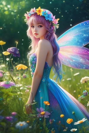 (8K, RAW shooting, Best quality, Masterpiece), High resolution RAW color profile, (Realistic, Photorealism: 1.37), (Best quality), (Best shadow), (Best illustration), (Realism: 1.2), (Exquisite details), pretty beautiful kawaii sexy Fairy in the flowery meadow