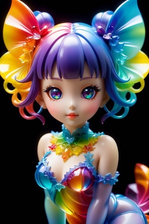 (Fractal Art: 1.4), (Colorful Colors), 
 (eroticism :1.36), 1 person, a mysterious and cute Statuette of a kawaii beautiful girl, made of rainbow-colored transparent material,