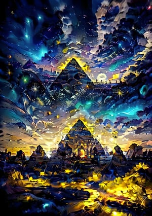 8k illustration of Pyramid in middle of desert,space illuminated by stars,volumetric lighting,highly detailed,shot on nikkon5d,EpicSky,cloud,sky