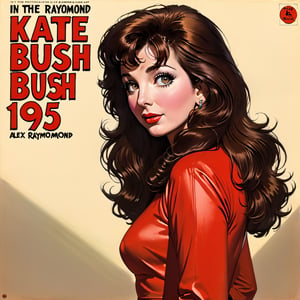 photorealistic, high quality,masterpiece ,(((in the style of alex raymond,))),vinyl album cover, in the year of 1955,"Kate Bush"