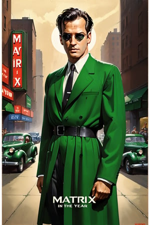 photorealistic, high quality,masterpiece ,(((in the style of alex raymond,))),movie poster, in the year of 1955,"The Matrix",