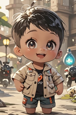 photorealistic, 4k, ultrarealistic skin,masterpiece, one cute young boy,Chibi-chan