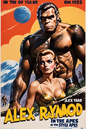 photorealistic, high quality,masterpiece ,(((in the style of alex raymond,))),movie poster, in the year of 1955,"Planet of The Apes",