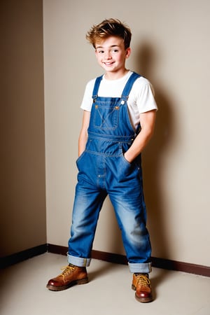 photorealistic, high quality,BREAK ,1boy, one cute boy,  the boy is wearing overalls, black old shoes and a 
 strawhat