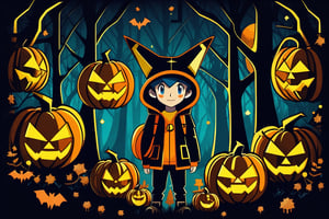 teenager, dark_forrest, Halloween, pokemon_anime_style,aw0k geometry