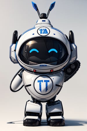 cute cartoon cartoon robot with its arms crossed and little antennae on the sides, blue colore, solo, closed eyes, smile, facing viewer, ((3D style)), simple background, white background, robot, Monster, cyborg style, white color 