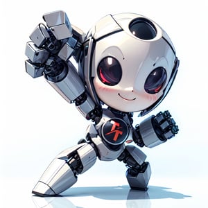 cute cartoon cartoon robot with its arms crossed and little antennae on the sides, solo, closed eyes, smile, facing viewer, 3D style, simple background,  white background, robot,Monster,cyborg style, 