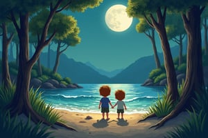 (((LITTLD KIDS))), 1BOY, 7 YEARS OLD, PLAYING AT BEACH, IN DEEP FOREST, ON MOON