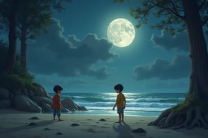 (((LITTLD KIDS))), 1BOY, 7 YEARS OLD, PLAYING AT BEACH, IN DEEP FOREST, ON MOON