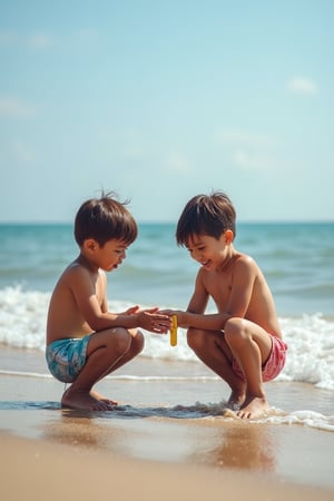 (((LITTLD KIDS))), 1BOY, 7 YEARS OLD, PAYING AT BEACH