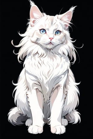 vector style, a white Maine Coon  cat, animal focus, cute, Simple flat style, multi-colored eyes,  dark background,  standing, no humans,Charcoal drawing