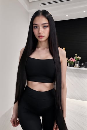23 year old romanian girl, her name is Diana,seducing, adorable face, long hair (((straight hair))), goth makeup (((black makeup))), perfect big breast ,Detailedface,hotel room, background, view,white skin (((pale skin))),yoga pants (((black pants))),hannaaqeela ((( huge eyes))), (((front view)))